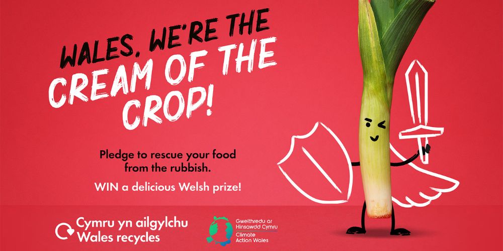 "Wales you're cream of the crop" animted graphic with Welsh leek.